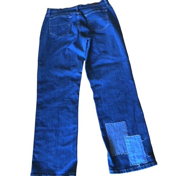 Boho Patchwork Jeans, Size 12: Upcycled Distressed Denim on Denim Hippie Pants - Picture 2 of 10